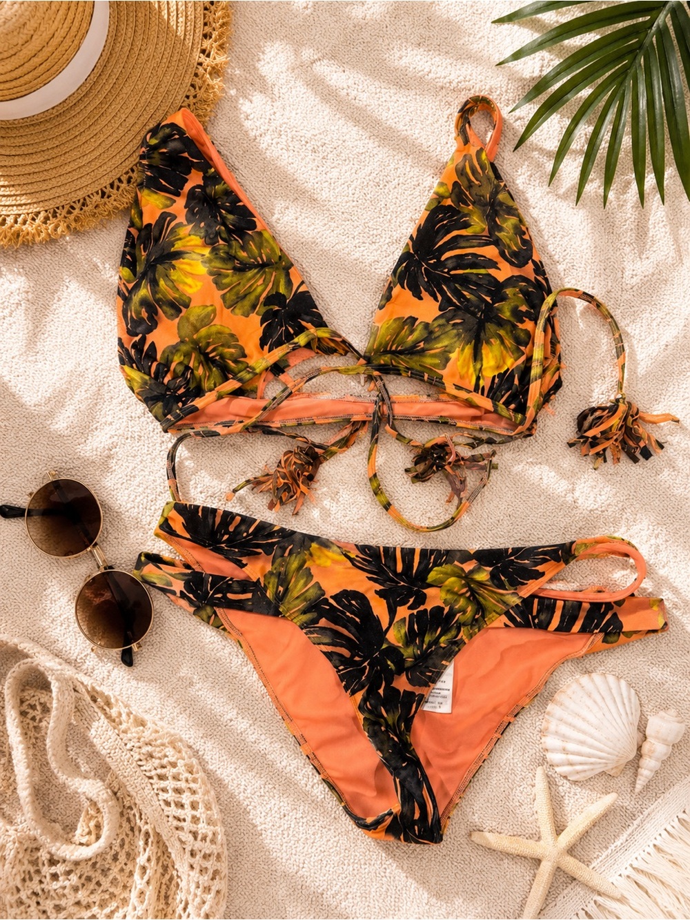 Abercrombie Tropical Wrap Bikini Set XL Triangle Top Cheeky Bottoms Y2K Style
